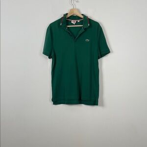 Lacoste LIVE Men's M Polo Shirt in Rich Green Red Trim 1/4 Button Short Sleeves